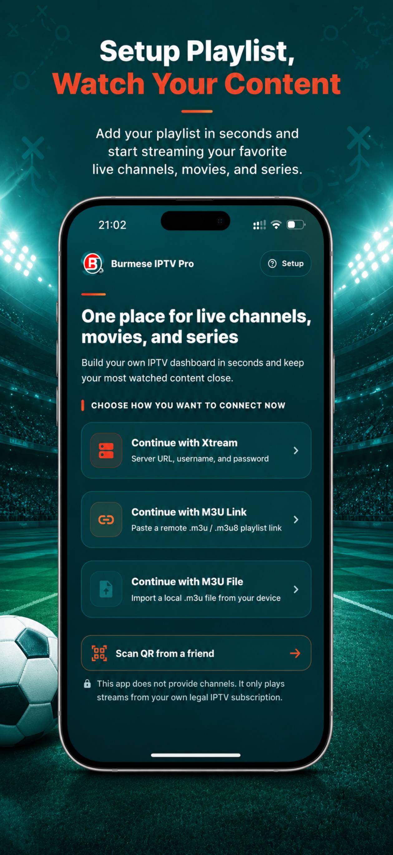 Burmese IPTV Pro home screen preview